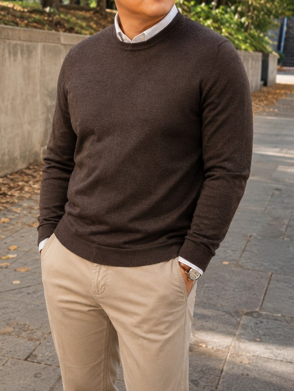 Black Brown 1826 Men's Dark Brown Merino Wool Crewneck Sweater Classic Knit